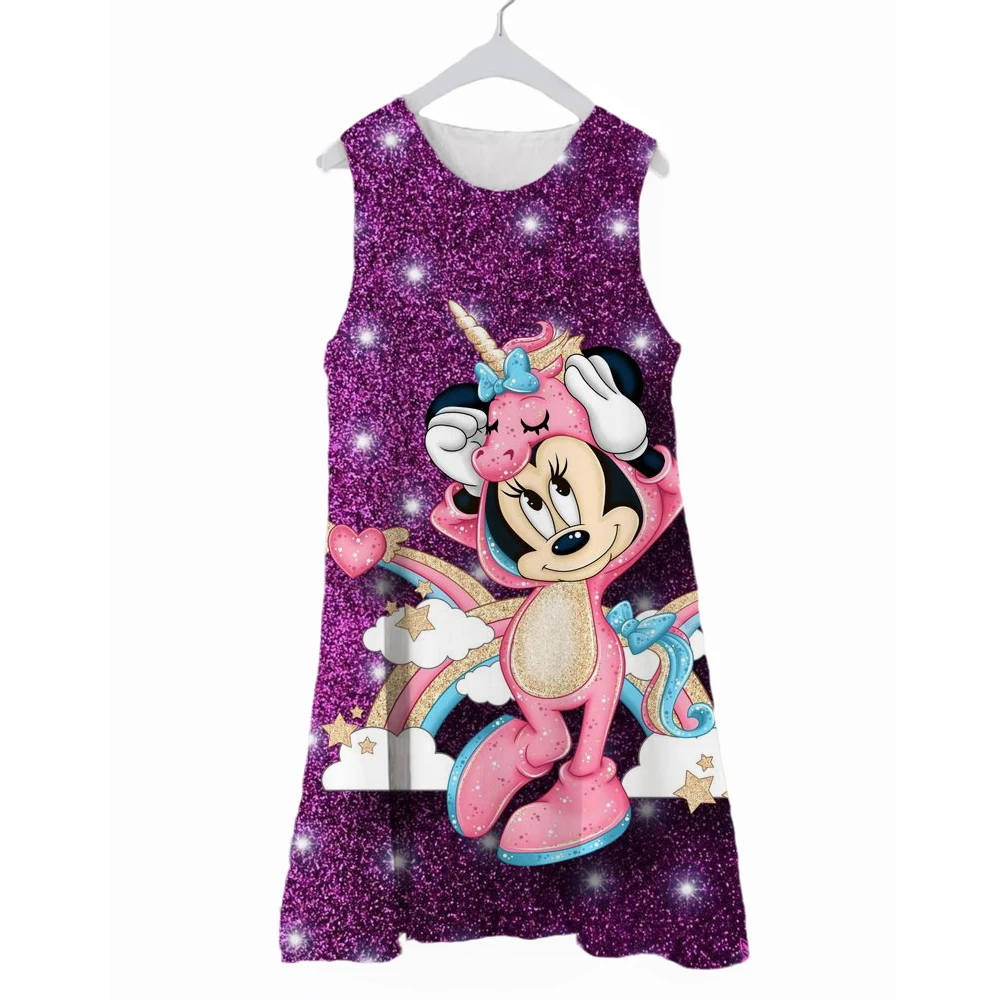 

Платья для девочек Disney, детская одежда принцессы, летнее модное платье с принтом Минни Маус и мультяшным рисунком, модель 2022