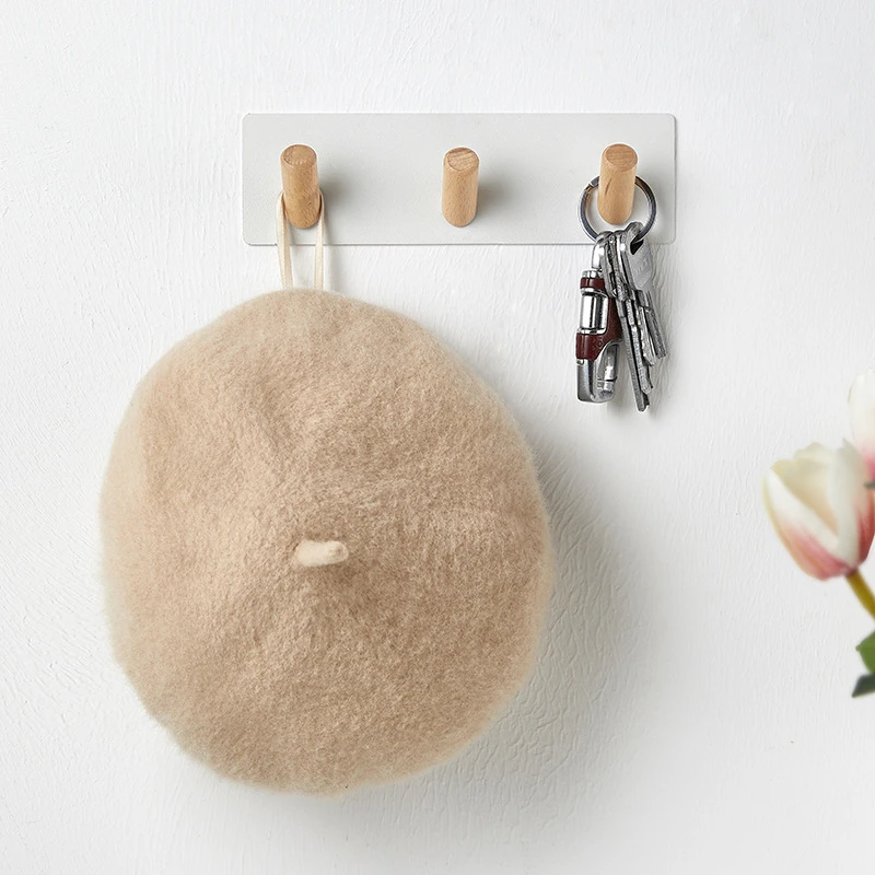 

Iron Beech Wood Hook Wall Hanging Adhesion Multi-Purpose Key Decorative Door Shelf Storage Holder Rack Kitchen Bathroom