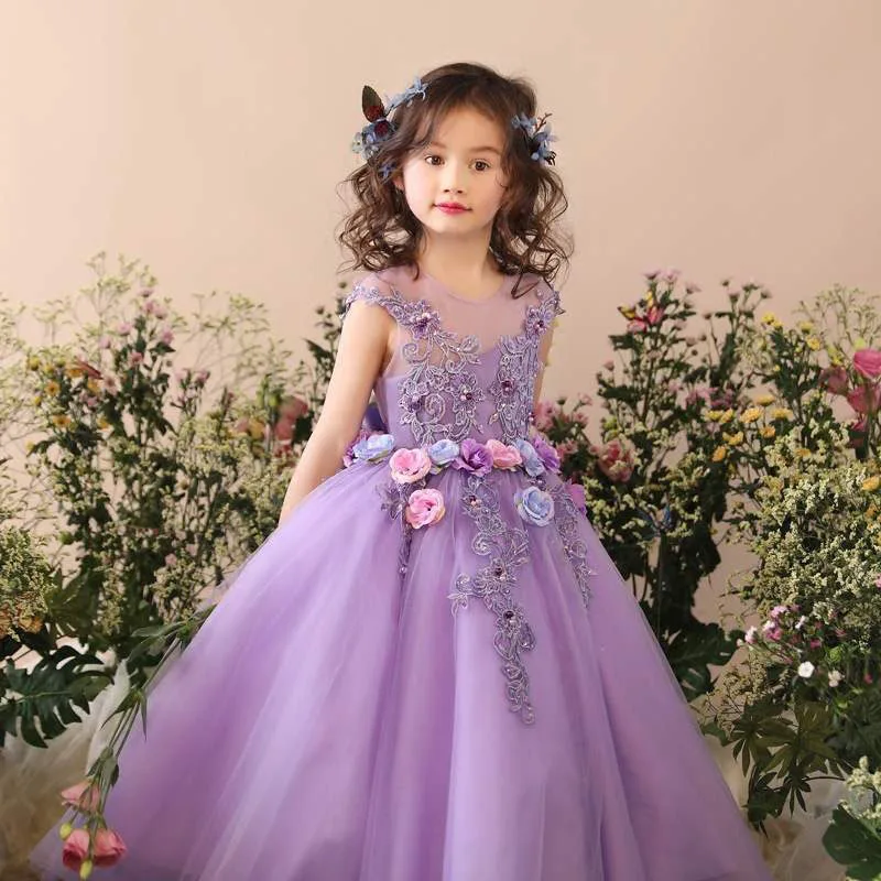 Summer Girl Charm Lilac Dress Princess Wind Puffy Skirt Elegant Exotic Violin Piano Party Performance Birthday Gift