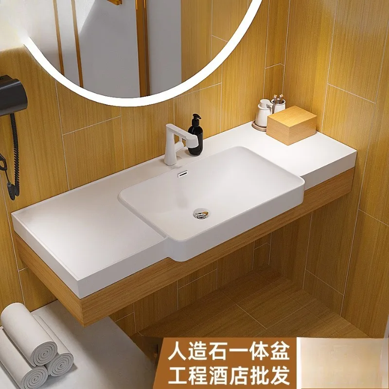 Фото Интегрированная прямоугольная раковина из искусственного камня Corian для ванной комнаты отеля, умывальник, тумба для ванной, умывальник-тумба №2
