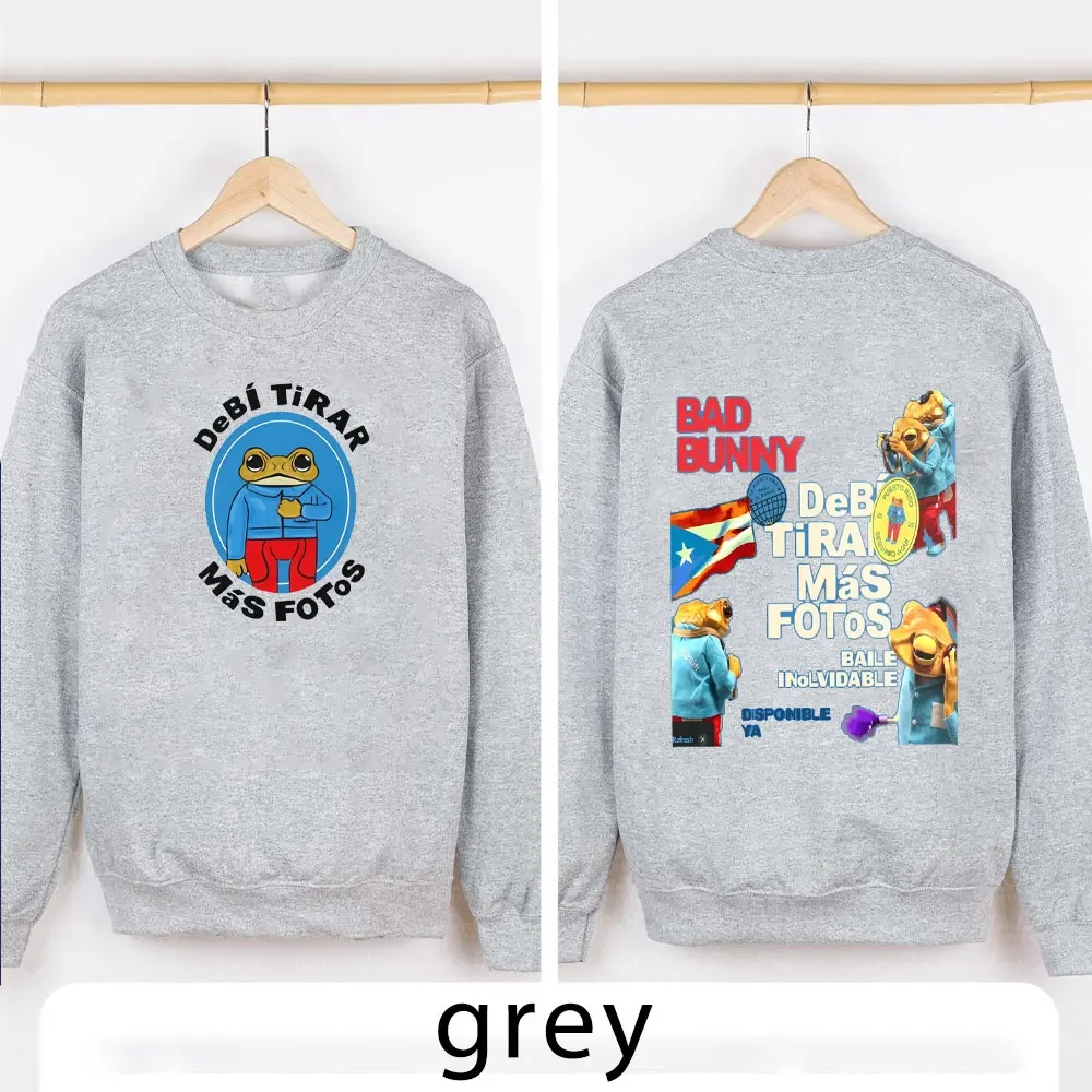 Debi Tirar Mas Фото 2025 Фирменная уличная одежда Bad Bunny Inspiration Quote Толстовка с круглым вырезом Mr. Frog Толстовка с капюшоном Одежда Женские топы (art.: 3920d26dc767a) - 3920d26dc767a