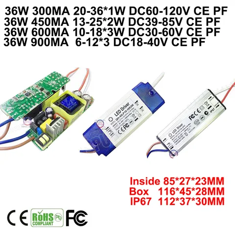 Источник питания для светодиодного драйвера постоянного тока, 1-5 Вт, 6-10 Вт, 12-20 Вт, 20-36 Вт, 40-60 Вт, освещение с выходной мощностью 85-277 В переменного тока,-Ма, трансформатор