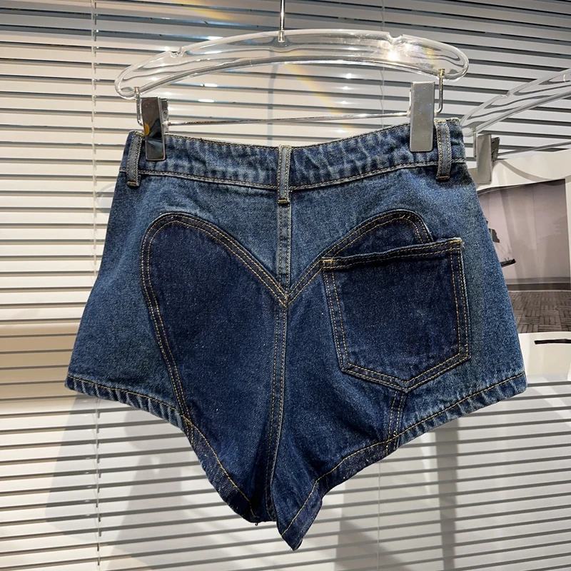 High Waisted Jean Shorts Female 2023 Summer New Rhinestone Bow Split Washed Cotton Ultra Short Jeans Women Clothing Women Shorts