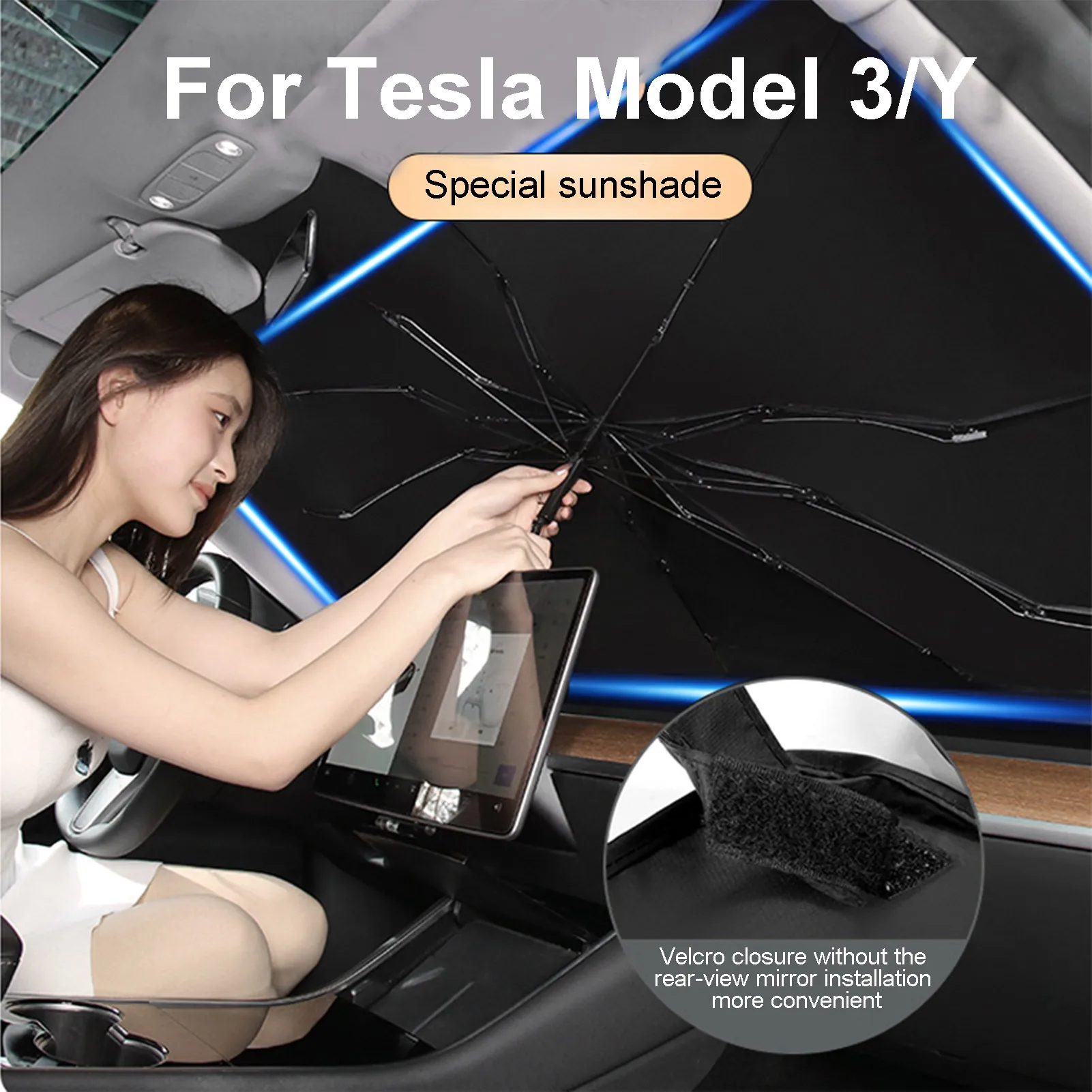 

Car Sun Shade Foldable Umbrella UV Protection Heat Insulation Parasol Auto Front Window Cover Interior Protector For Tesla
