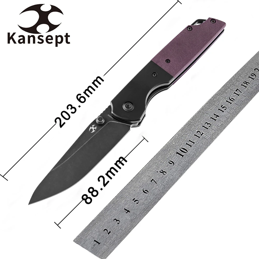 

Kanseven Warrior T1005S6 тактический карманный нож, черный потертый из камня, лезвие D2, фиолетовая рукоятка G10, искусственный нож для выживания