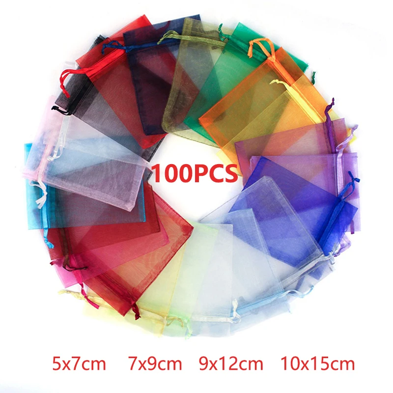 

100 шт./партия, сумки из органзы 5*7 7x9 9x12 10x15