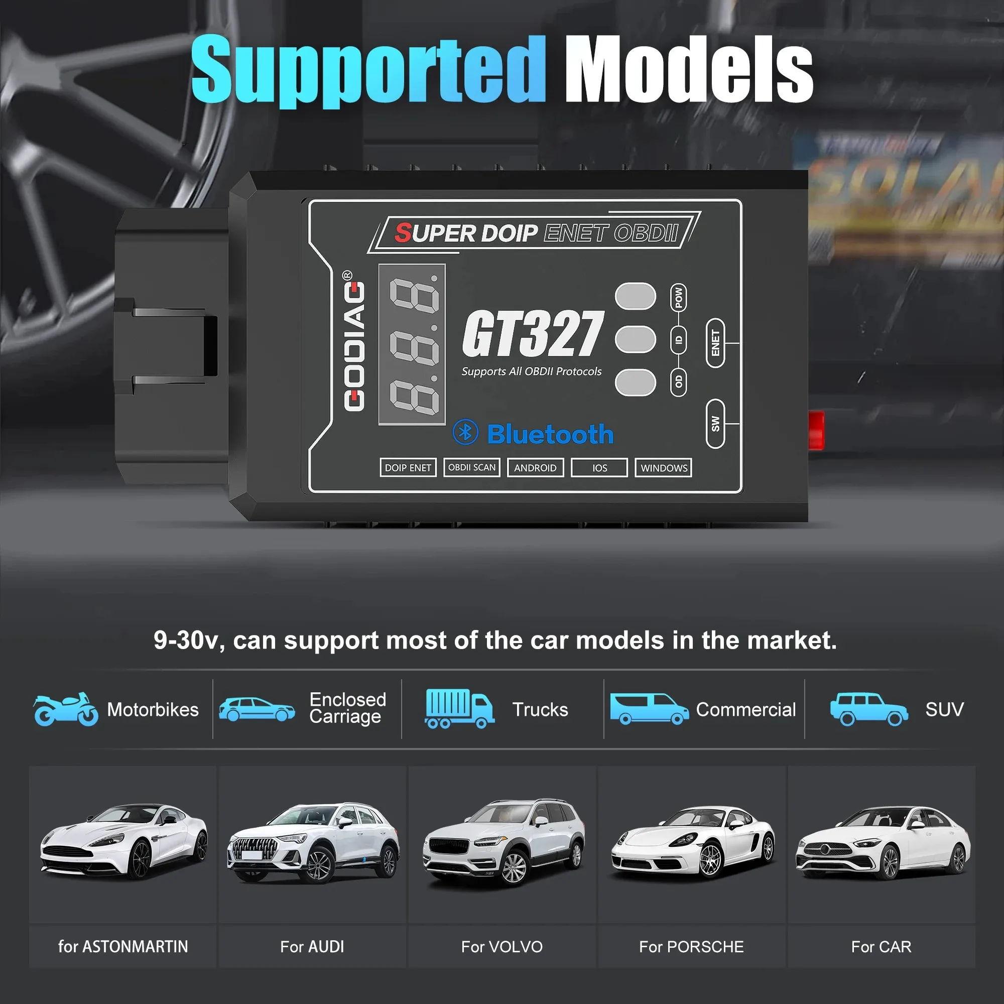 GODIAG GT327 SUPER DOIP ENET ELM327v1.5 Bluetooth 4.0 OBDII сканер с дисплеем напряжения для iOS/Android/Windows