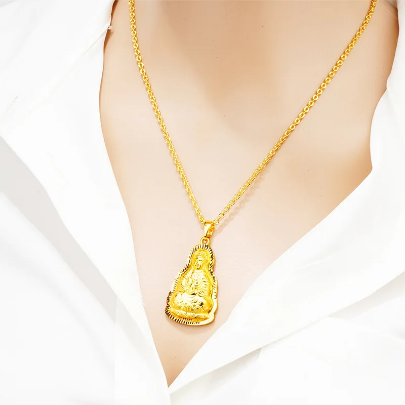 

Copper Lucky Women Men Necklace Guanyin Maitreya Buddha Pendant Thick Copperen Buddhistic Wedding Choker Necklace Jewelry