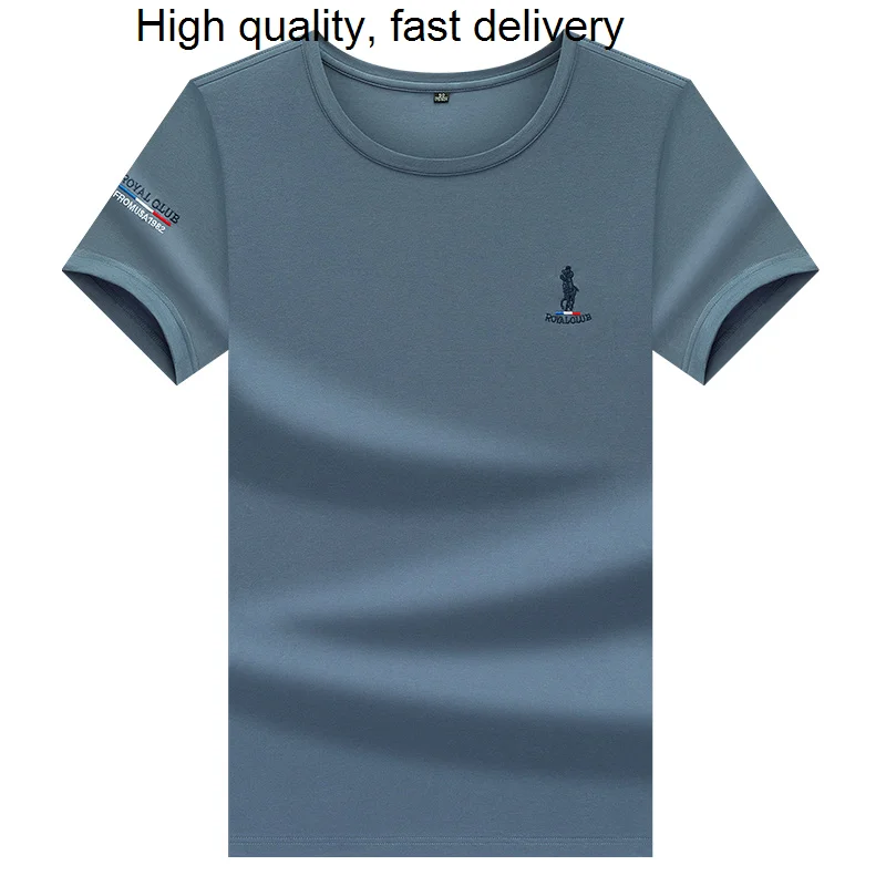 

Футболка мужская с круглым вырезом, хлопковая рубашка с короткими рукавами с вышивкой, летняя дышащая Однотонная рубашка-поло, простая повс...