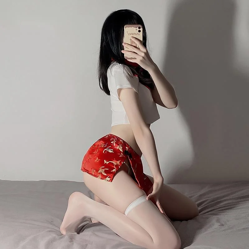 

Сексуальное эротическое горячее фантазийное Ретро Чонсам с разрезом ролевая игра униформа ажурный костюм Экзотическая одежда милое нижне...