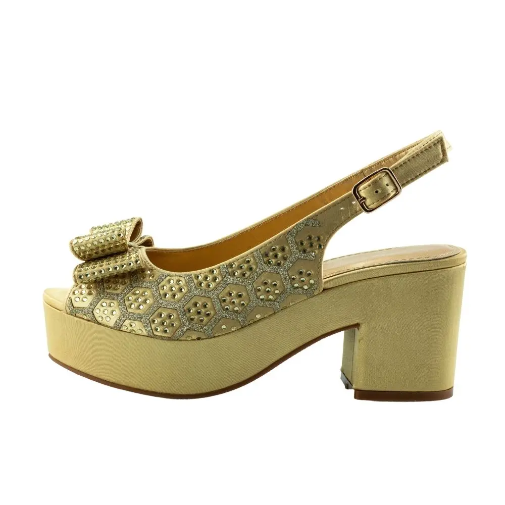 Gold Wedding Party Shoes Nigerian Dress Pumps Peep Toe Bling Bling Luxury Chunky Heels for Ladies Rhinestone Slingbacks Shoe NEW