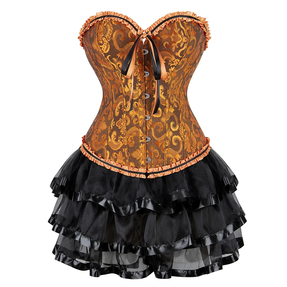

Sexy Corsets For Women Plus Size Floral Overbust Burlesque Corset And Tutu Skirt Set Corselet Victorian Fashion Gown Bustier Top