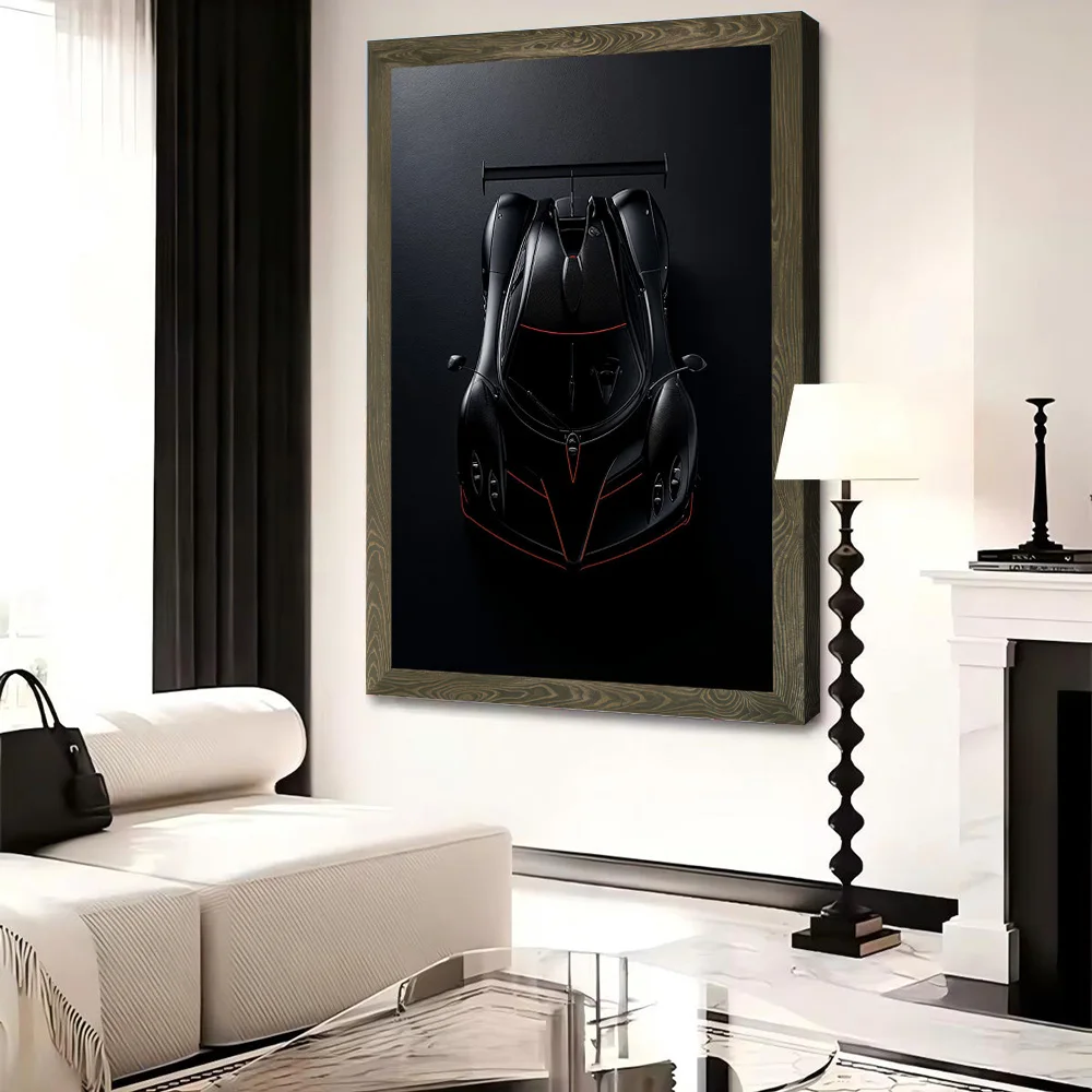 Фото Постер на холсте с изображением черного суперкара Huayra, настенная живопись на холсте с индивидуальным дизайном для украшения комнаты, игровой комнаты, домашнего декора №4