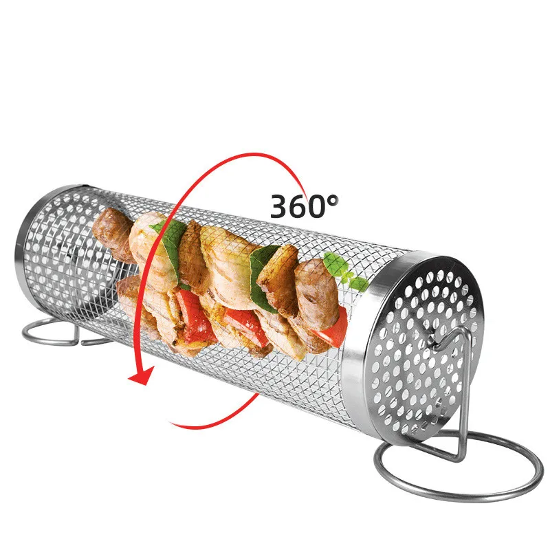 

360° rotate Grill Basket Stainless Steel Camping Grill Mesh Cooking Tool for Outdoor Picnic Camping Bonfire Party BBQ Basket