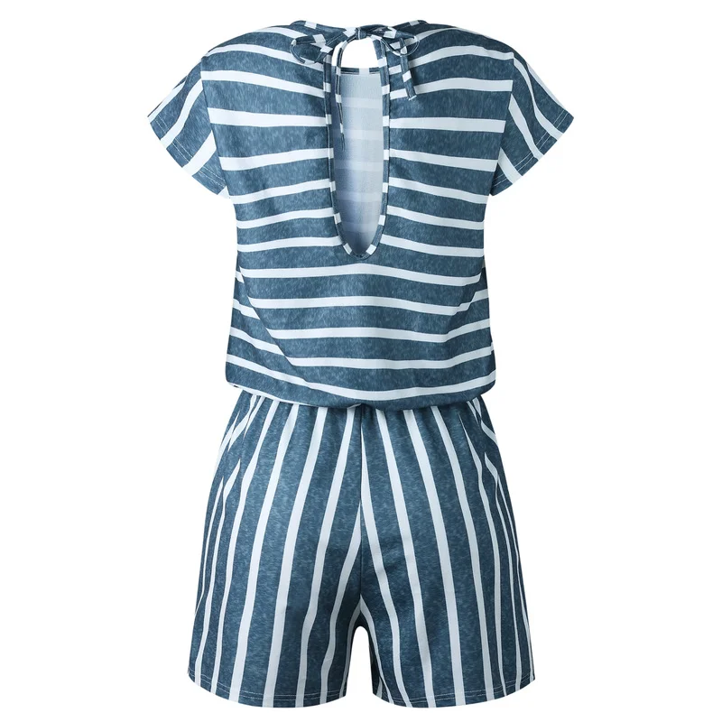 2023 Women Stripe Loose Playsuits Short Jumpsuit Lady Fashion Casual Summer Playsuit Jumpsuits Female Romper Casual Trouser Slim