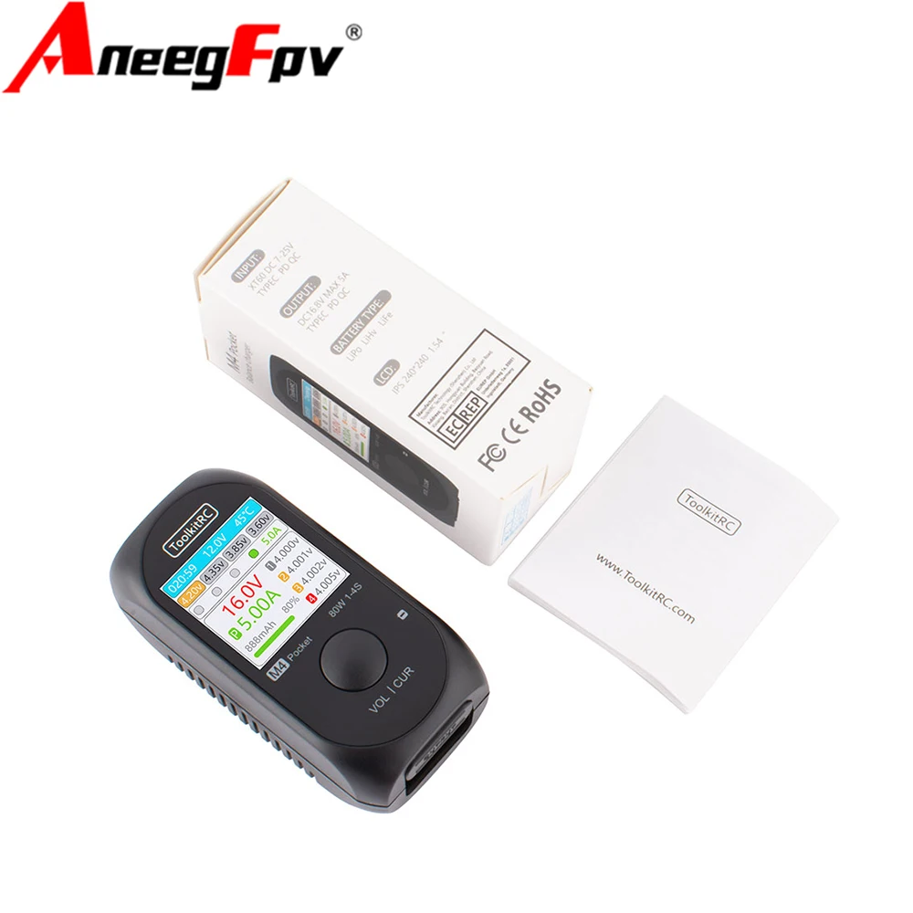 Фото ToolkitRC M4 Pocket DC 80W 5A XT30 XT60 Вход USB-C Входное/выходное зарядное устройство для 1-4S LiPo батареи Функция быстрого зарядного устройства №1