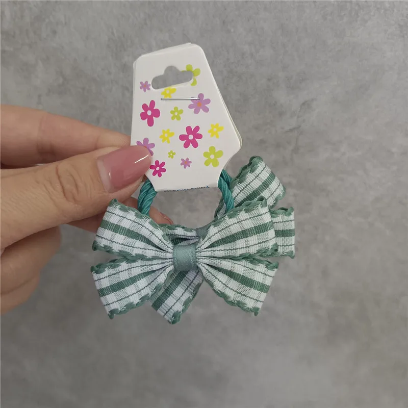 

Новинка весна-лето 2023, милый обруч для волос в стиле колледжа для маленьких девочек, зеленая повязка на голову в клетку с бантом, завязка для волос