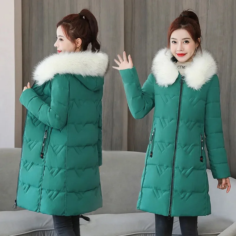 2022 New Parkas Winter Women Jacket Thick Warm Snow Wear Coat Fur Collar Hooded Long Jackets Female Cotton Padded Parka Clothing