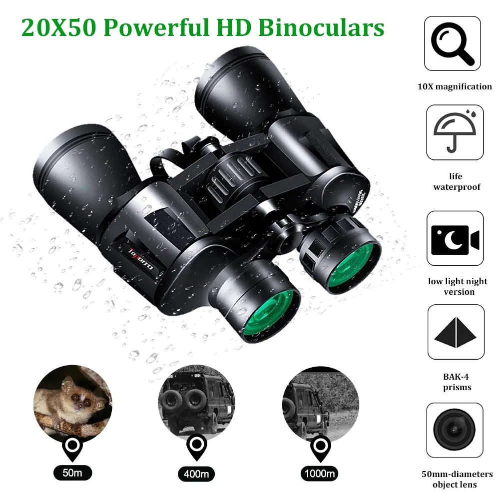 

20X50 HD Powerful Binoculars Long Range Telescope Low Light Night Vision Eyepiece For Traveling Bird Hunting Children's Gifts