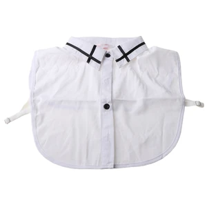 Black Cross Stripes Lapel Detachable Half-Shirt Womens Button Down Fake Collar X7XC