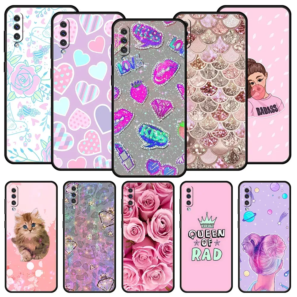 

Flash Rose Pink Queen Phone Case For Samsung Galaxy A12 A32 A50 A70 A20E A20S A10 A10S A22 A30 A40 A52S A72 5G A02S Soft Cover