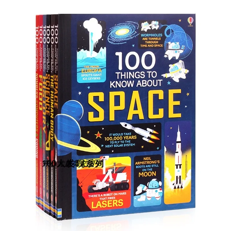 

6 Books Of Set Usborne 100 Things to Know About Science Space History Food Numbers Kids Early Education Picture Book Hard Cover