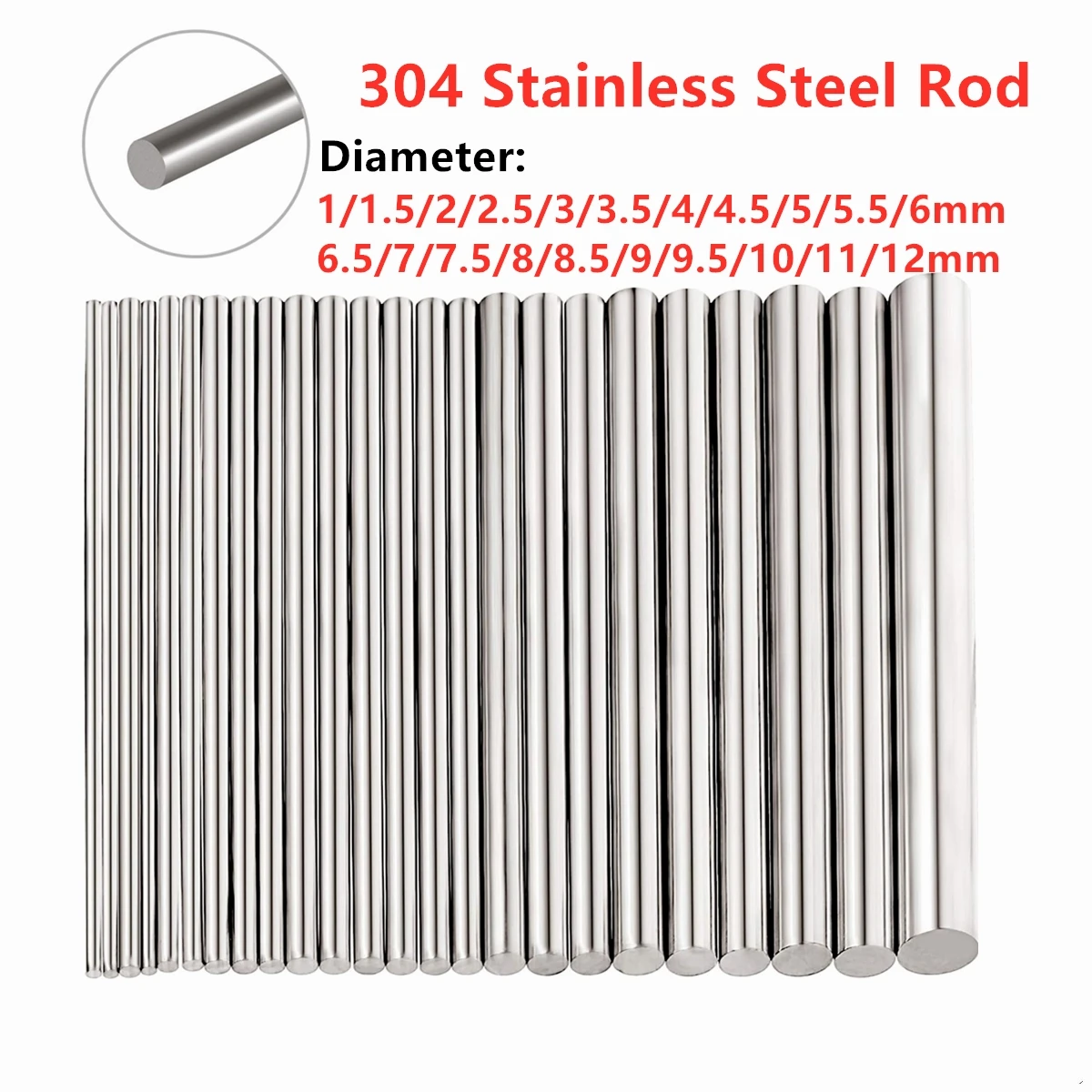 

304 Stainless Steel Model Straight Metal Metric Round Shaft Rod Bars Diameter 1mm~12mm For DIY RC Car RC Helicopter Airplane