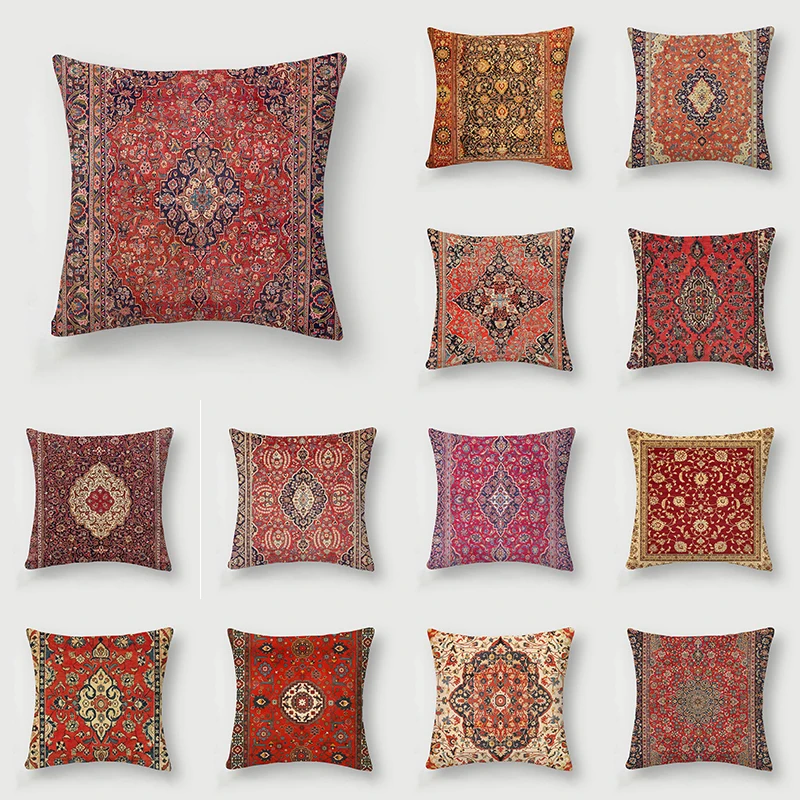 

45x45cm Persian Carpet Pillowcase Polyester Print Pillow Cover Bohemian Flower Red Cushion Cover Sofa Chair Home Decoration