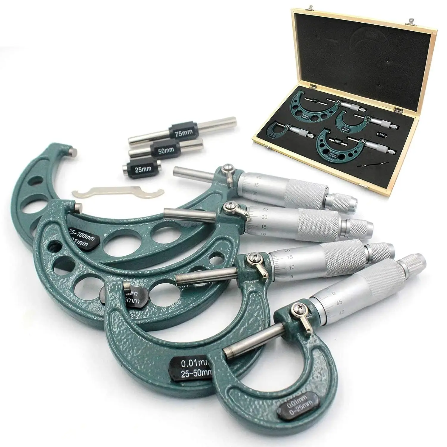 

Outside Micrometer Set 0-100mm/0.01mm Precision Machinist w/Carbide Tips