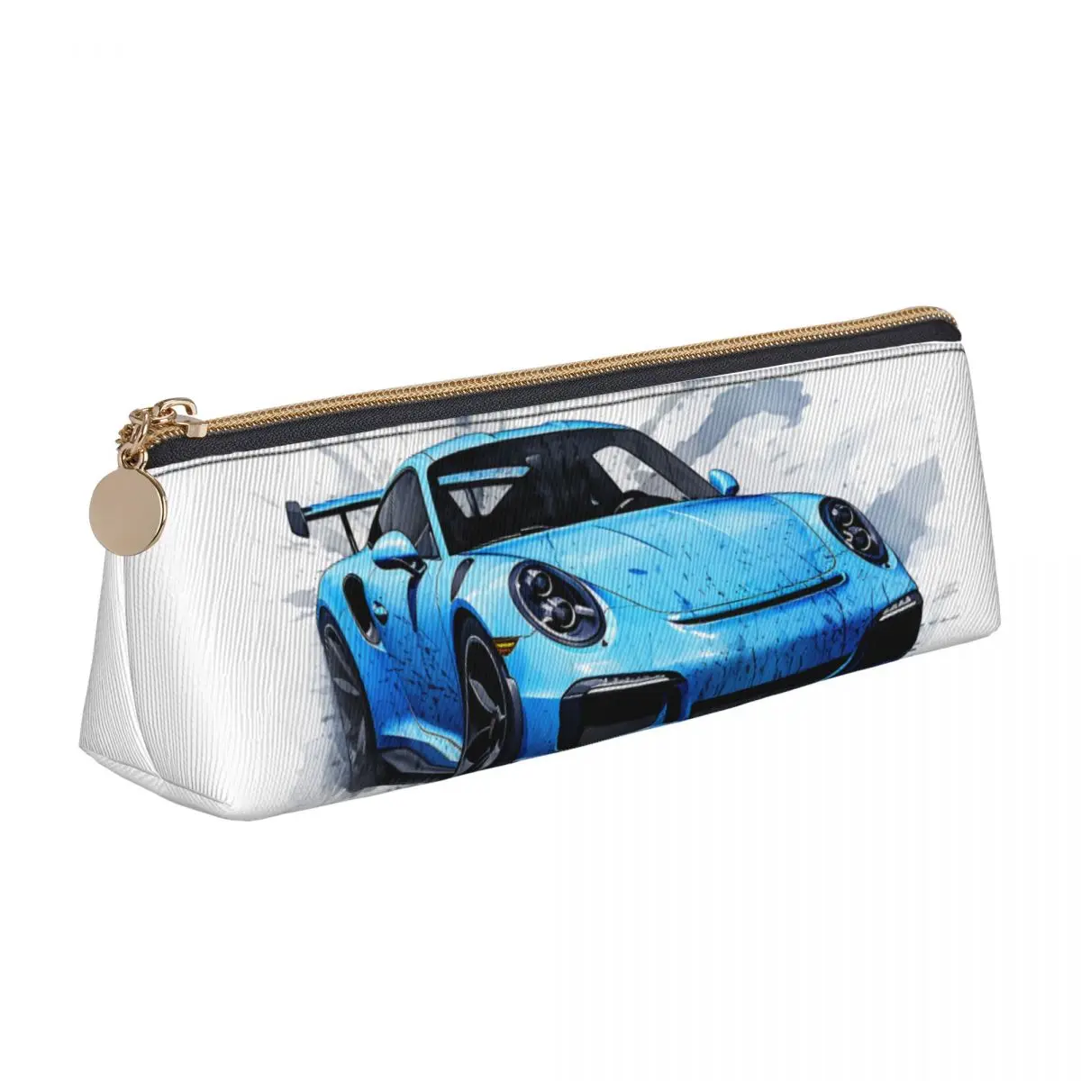 

Classic Sports Car Leather Pencil Case Ink Drawing Hyper Artistic University Teens Pencil Box Vintage Big Triangle Pen Bag