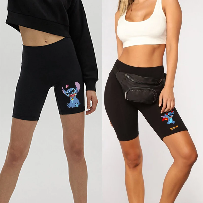 

Disney Stitch Print Shorts Women Thin Fitness Casual High Waist Fashion Biker Shorts 2022 Summer Black Cycling Shorts Streetwear