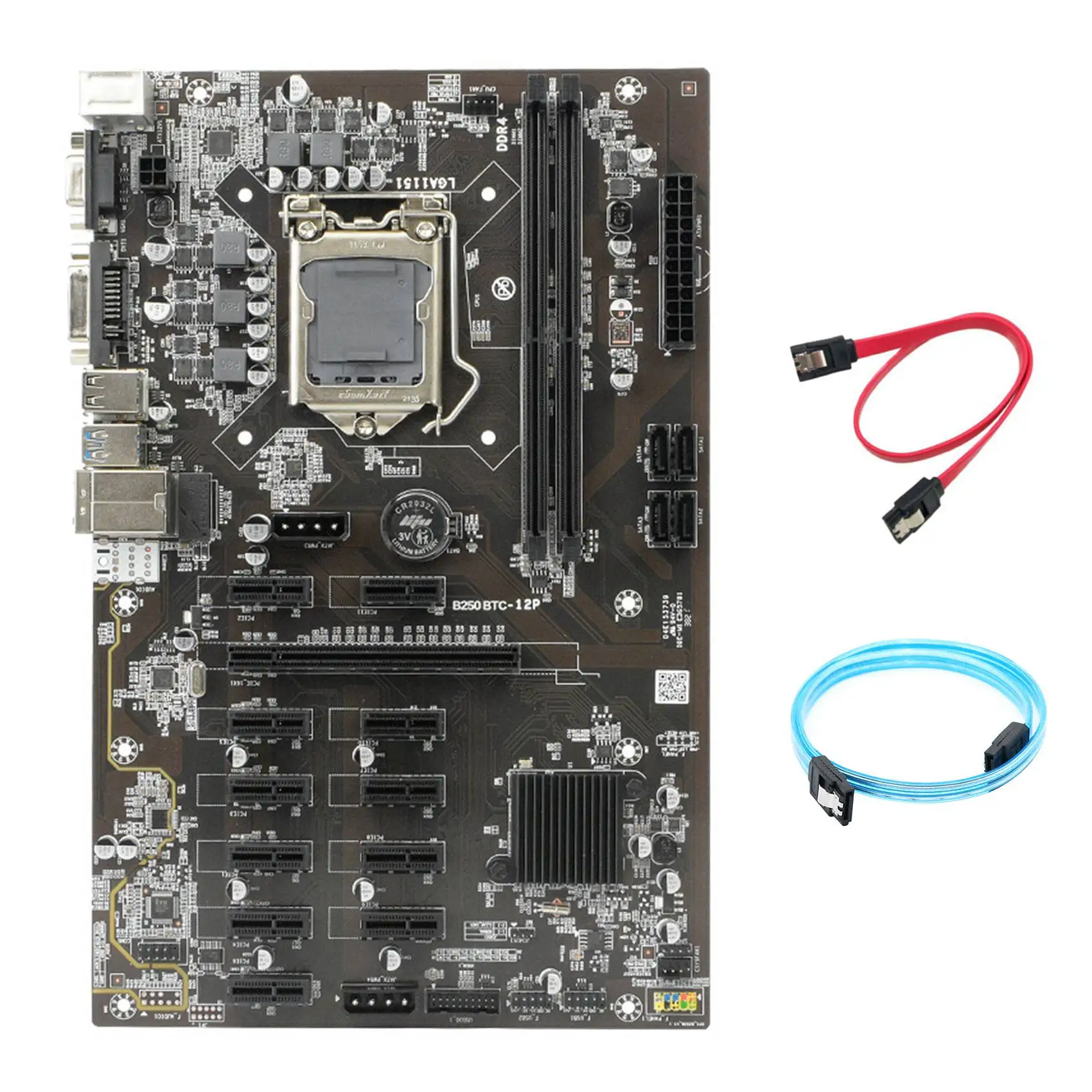 

B250 BTC Mining Motherboard with SATA3.0 Serial Port Cable+SATA Cable 12XGraphics Card Slot LGA 1151 DDR4 for BTC Miner