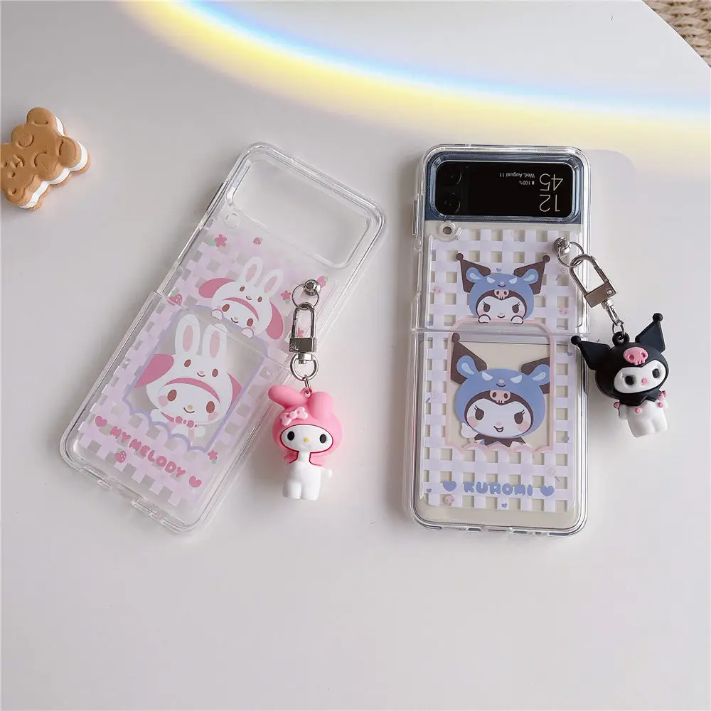 

Cute Kuromi Samsung Galaxy z flip3 phone case folding screen zflip3 shatterproof soft shell melody bracelet phone case