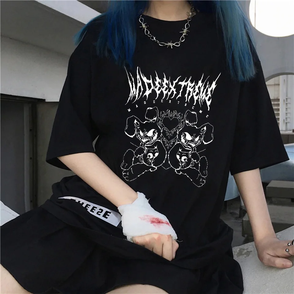 

Hip Hop Monster Print Oversized T Shirt Streetwear Harajuku Plus Size Goth T-Shirt Men Summer Short Sleeve Black Punk Tops Tees