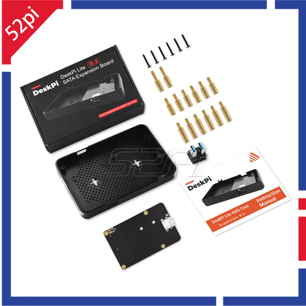 

52Pi DeskPi Lite M.2 SATA SSD Expansion Kit With Bottom Case M.2 SATA SSD Adapter Board USB3.0 Connector