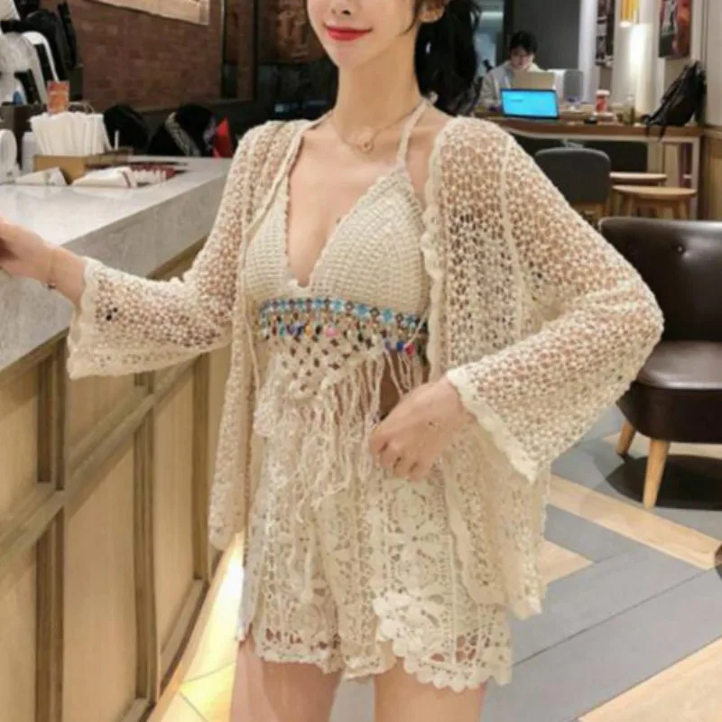 Комплект из 3 предметов Женский комплект трех праздничный летний пляжный костюм