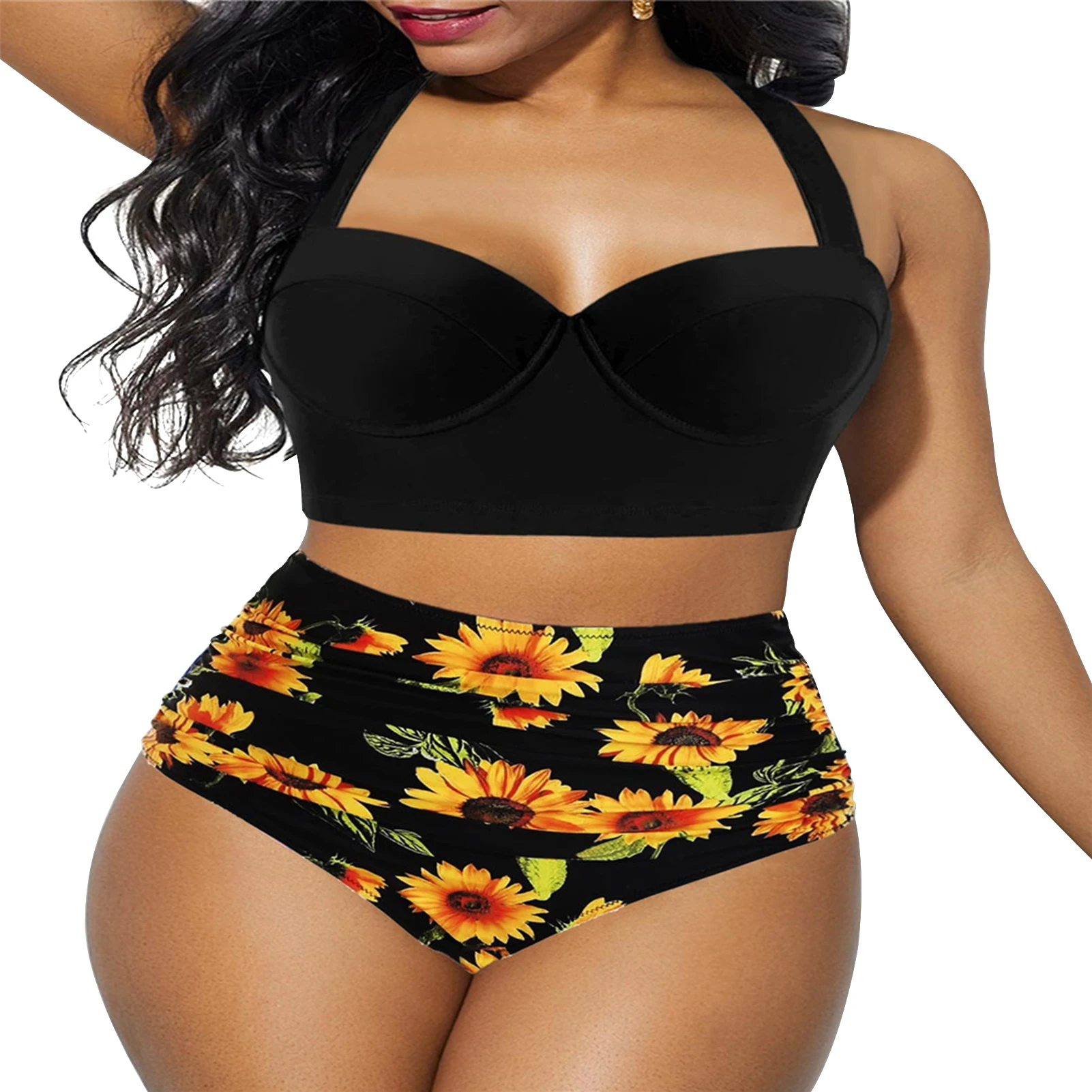 

Women Bathing Sexy Summer Two Piece Bikini Set Bandage Party High Waisted Floral Printing Halter Gift Elegant Beach