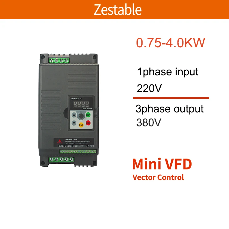 VFD ZA290S3 0.75/1.5/2.2/3/4KW 1/2/3/4/5 HP 1PH 220V to 380V