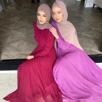 ydd21663 fashion new double layer chiffon robe stitching button dress 2022 islamic women dress abaya turkey