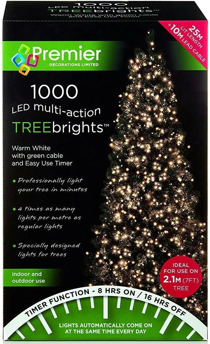 

Premier 1000 LED Multi-Action TreeBrights Christmas Tree Lights Timer WARM WHITE