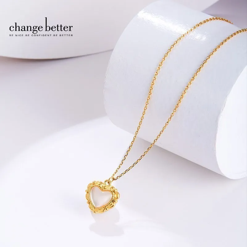

Change Better Natural White Shell Love Heart Shape Pendant Neckalce Women Gold Color Stainless Steel Chain Choker Party Jewelry
