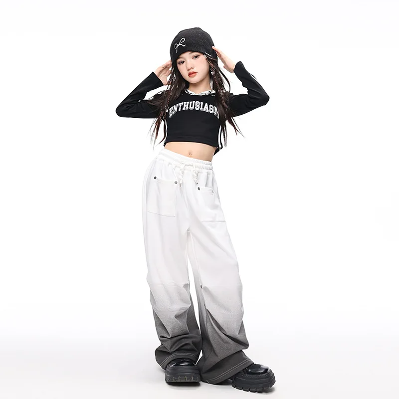 Новые крутые укороченные топы в стиле хип-хоп для девочек K-pop брюки бега с буквами