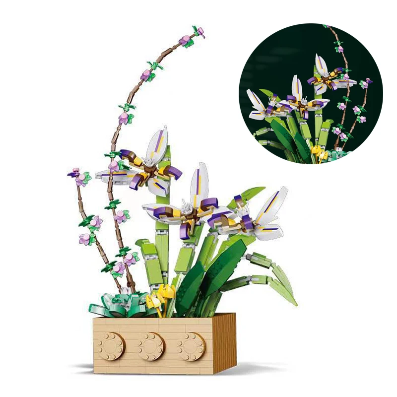 

Building Blocks Flower Gladiolus Potted Flowers Assembled Toy Bricks DIY Orchid Bonsai Home Decoration Children's Holiday Gift