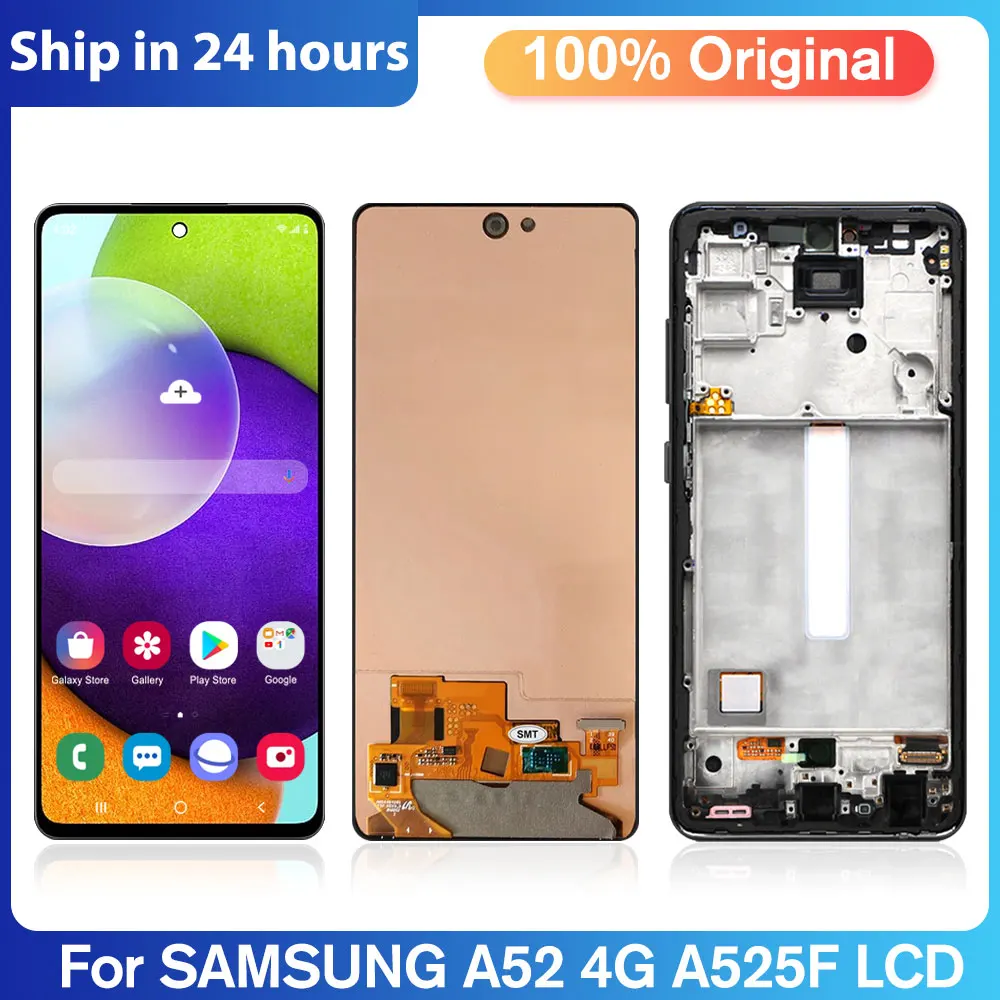

6,5 "100% Оригинальный ЖК-дисплей для Samsung Galaxy A52 4G A525, сенсорный экран в сборе для Samsung A525 A525F A525M, Ремонт экрана