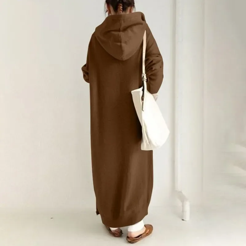 Новинка 2024 модная зимняя длинная Спортивная толстовка с капюшоном и флисовой