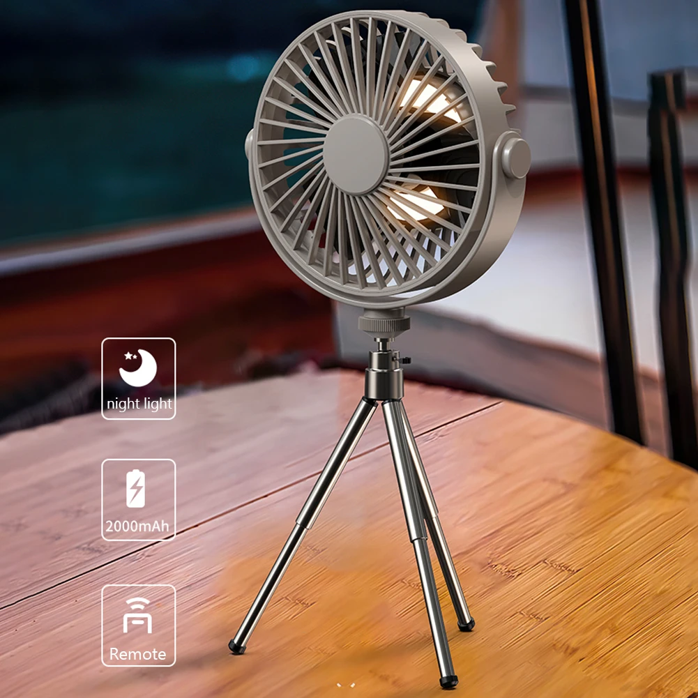 

Remote Control Floor Table Air Cooler Mini Portable Ceiling Fan with Tripod LED Night Light 3-speed Wind Wireless for Home Camp