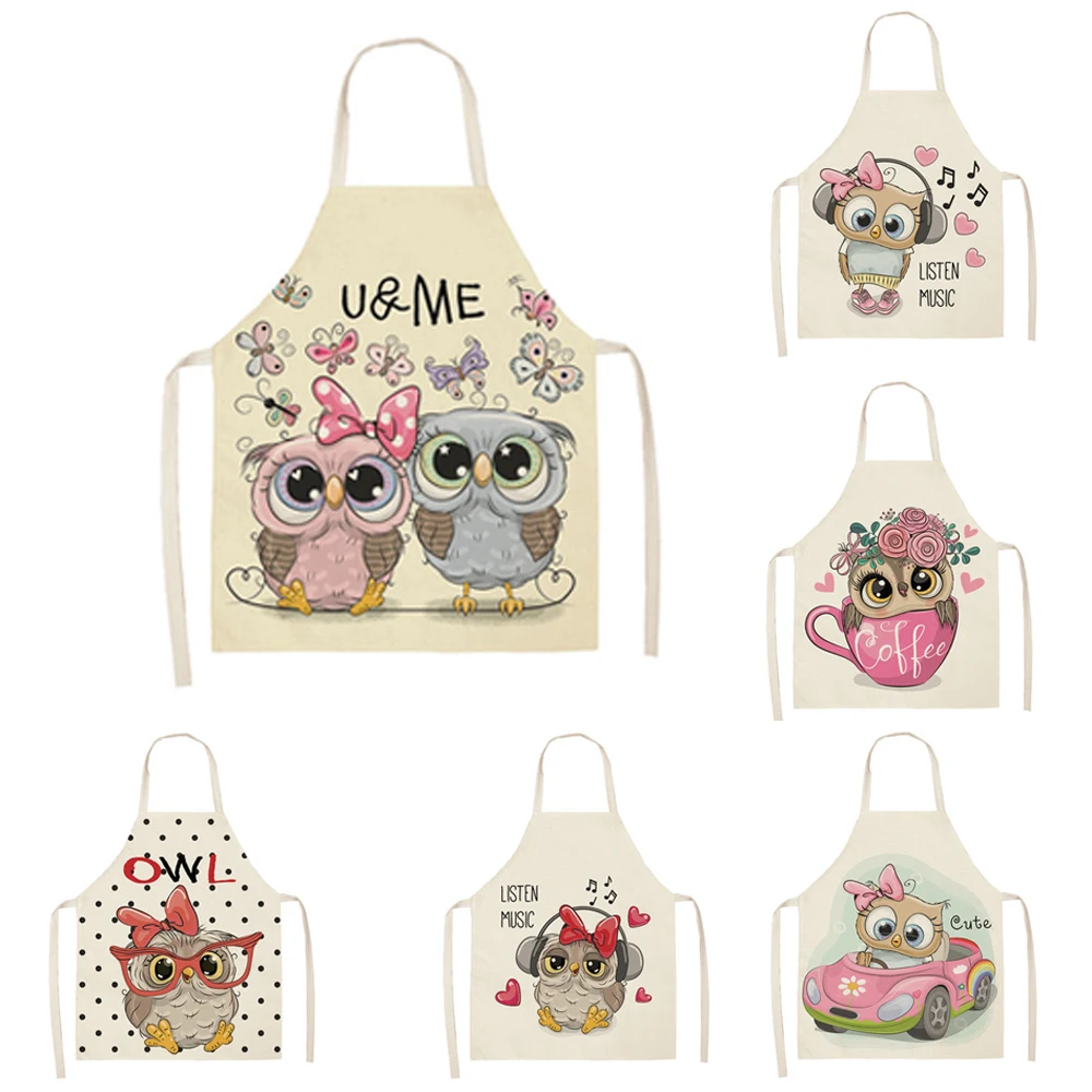 

Cartoon Owl Adult Apron BBQ Bib Ladies Cooking Baking Restaurant Kitchen Apron Cartoon Home Cleaning Tools Baking Accessories