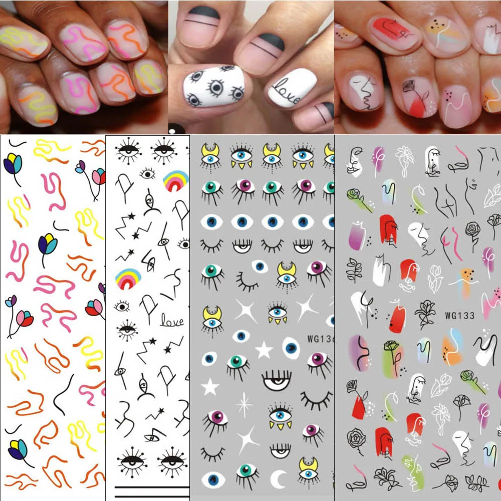 

Lines Lady Stickers Nails Design Snake Flame Star Eye Sliders Decoration 3D Water Decal Self Adhesive Manicure Sticker