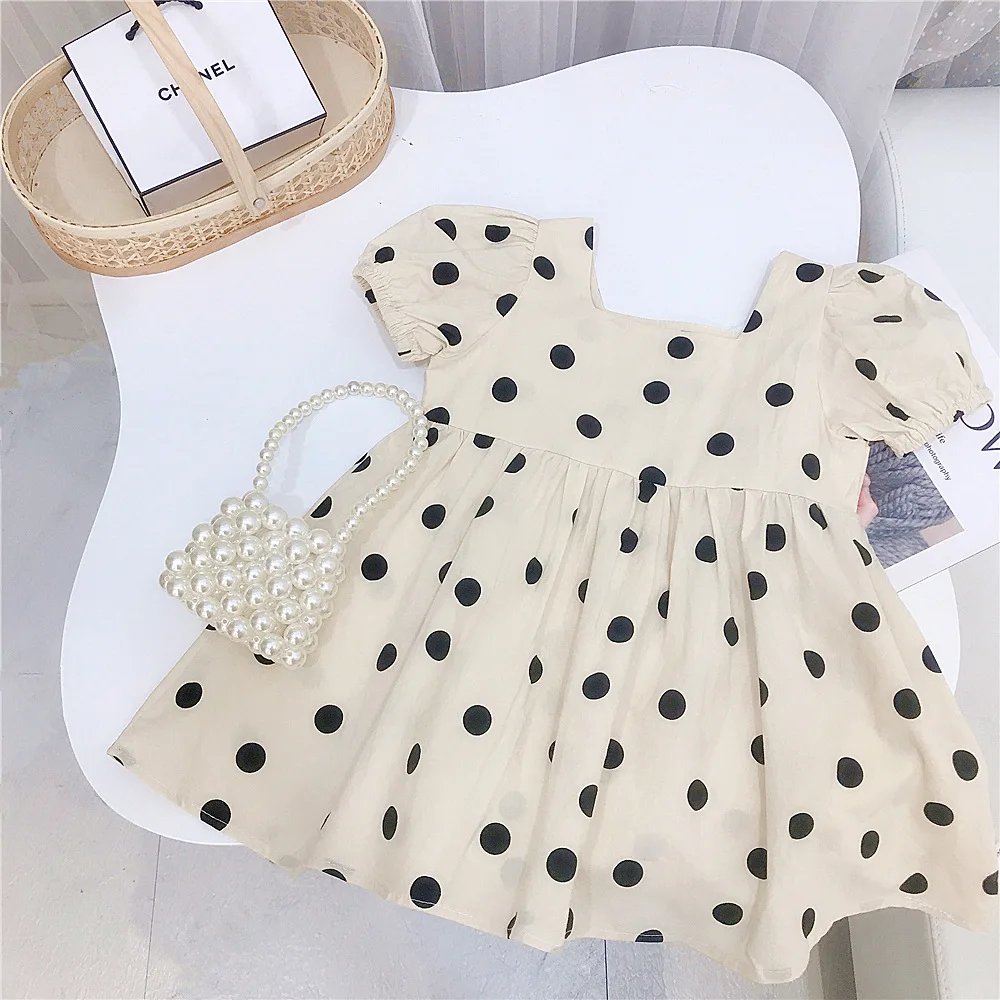 

Girls Dress 2022 Summer Girls' Temperament Bach Style Fashion Bubble Short Sleeve Dot Cotton Dress Girls Clothes