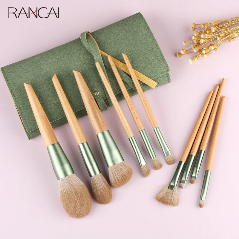 

RANCAI 10 PCS Cosmetics Make Up Brush Set Professional Foundation Powder Contour Eyeshadow Bag Face Tools Kits Makeup Brushes